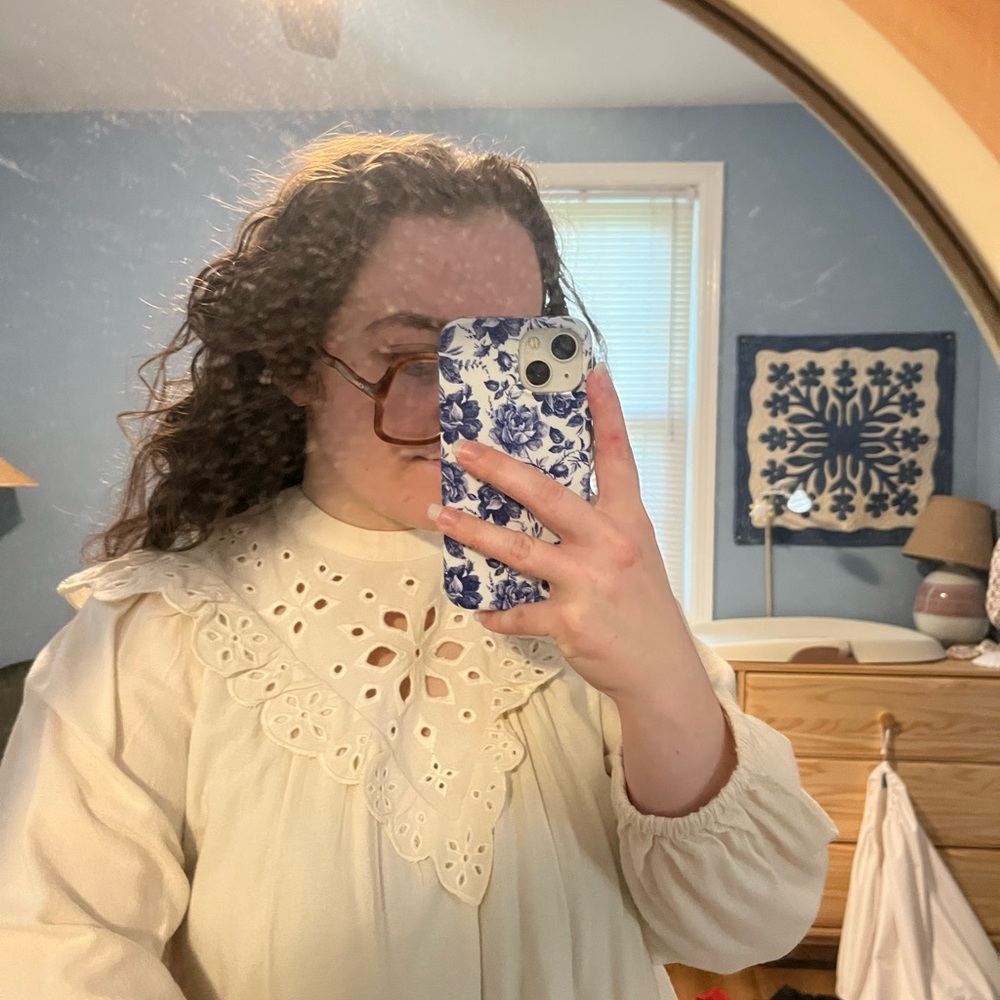 Madewell Cream Ruffled Bib Collar Blouse